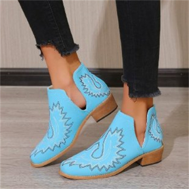 Women's Fashion Embroidered Chunky Heel Vintage Boots