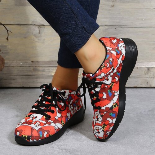 Woman New Large Size Round Toe Lace Up Casual Flat Sneakers