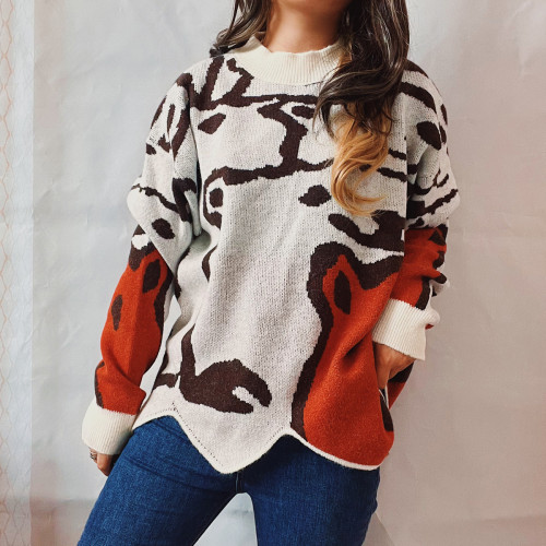 New Cute Irregular Wavy Edge Abstract Bear Loose Sweater