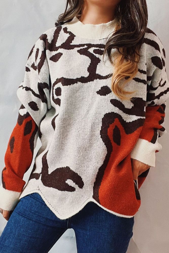 New Cute Irregular Wavy Edge Abstract Bear Loose Sweater