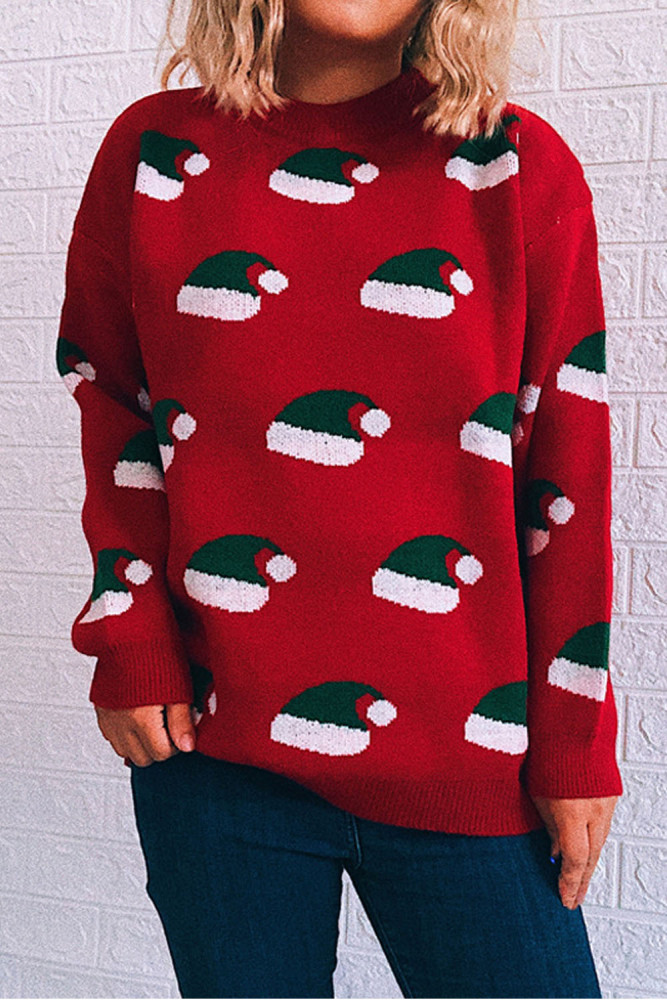 Women Christmas Print Knitted O Neck Warm Casual Sweaters