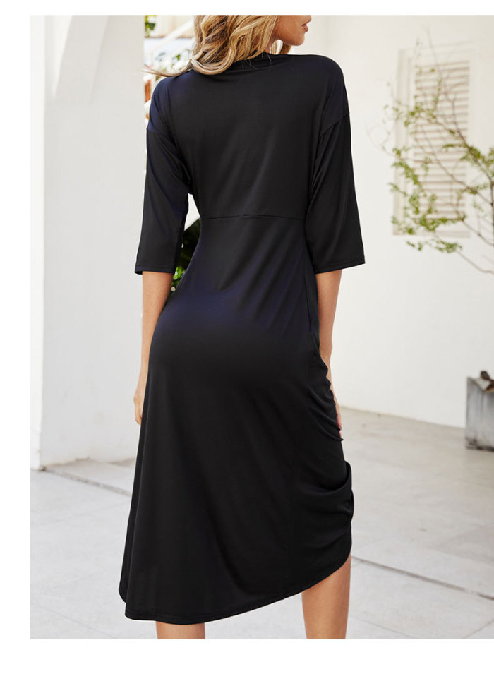 Women's Solid Color V-Neck Mid-Sleeve Split Party Dress