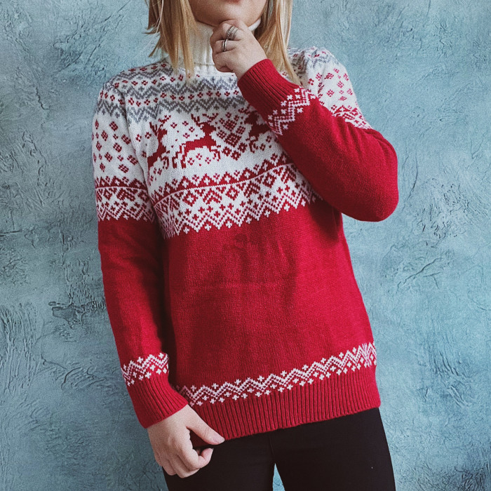 Women Casual Christmas Snowflake Deer Knitted Sweaters