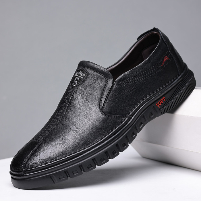 Men's Comfortable Solid Pu Leather Casual Slip on Shoes