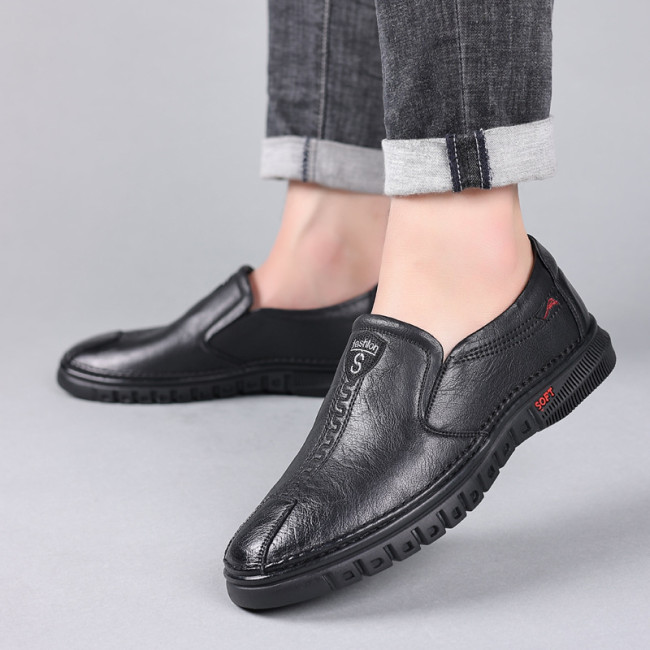 Men's Comfortable Solid Pu Leather Casual Slip on Shoes