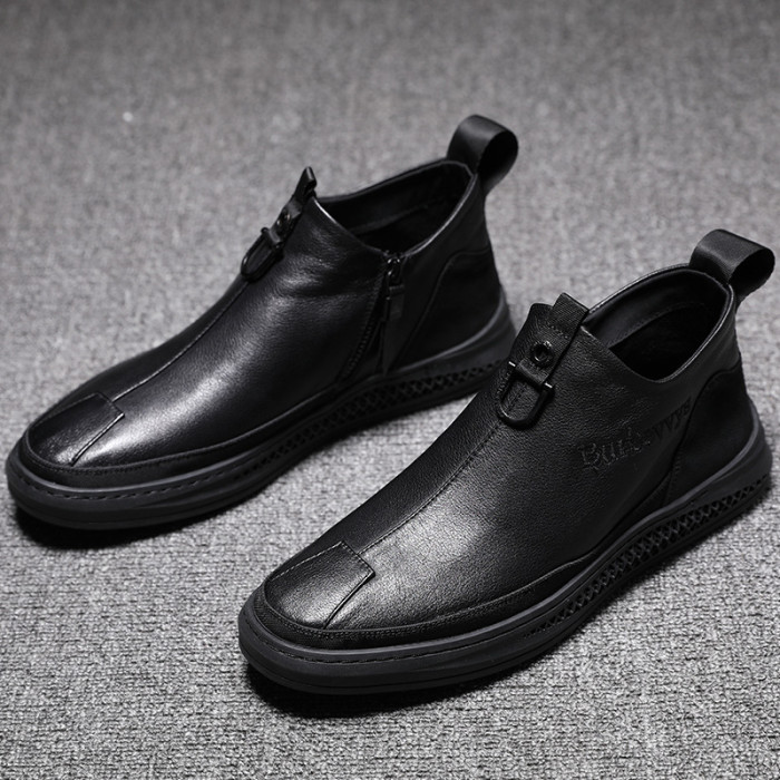 Men Fashion Leather Slip on Casual Flat Shoes