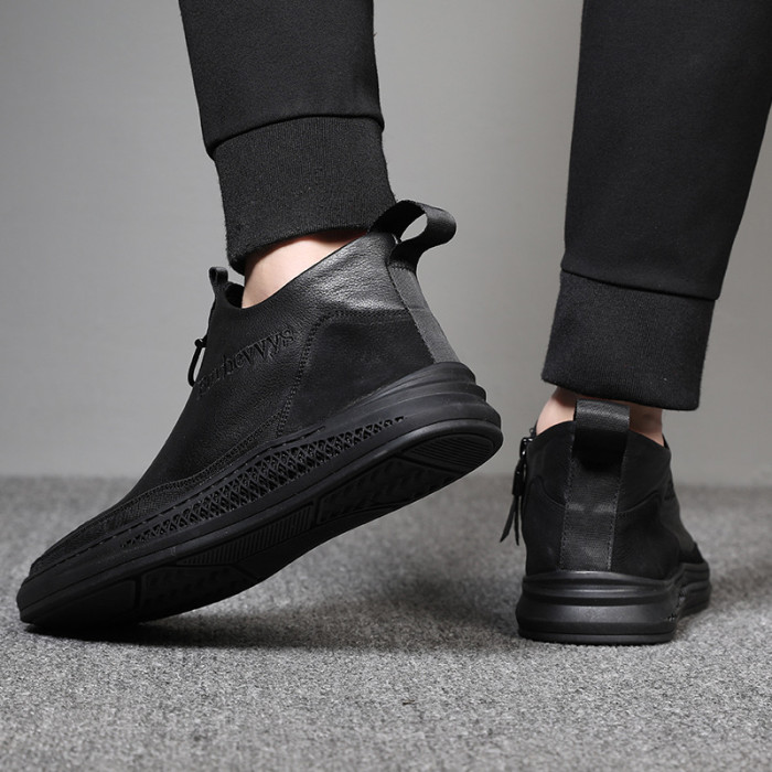 Men Fashion Leather Slip on Casual Flat Shoes