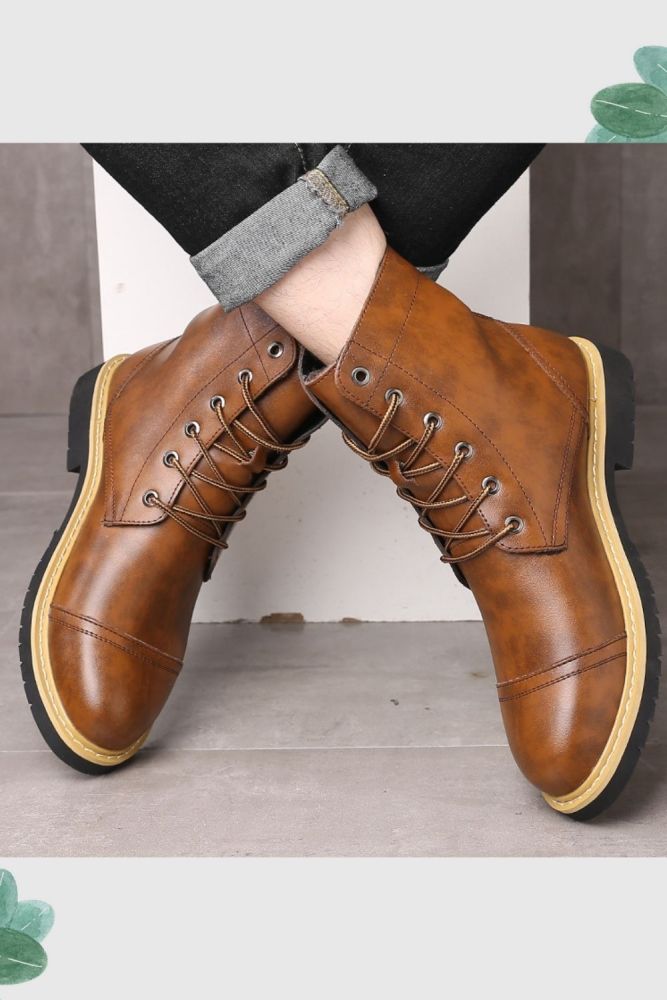 Men's Genuine Leather Plush Warm Ankle Boots