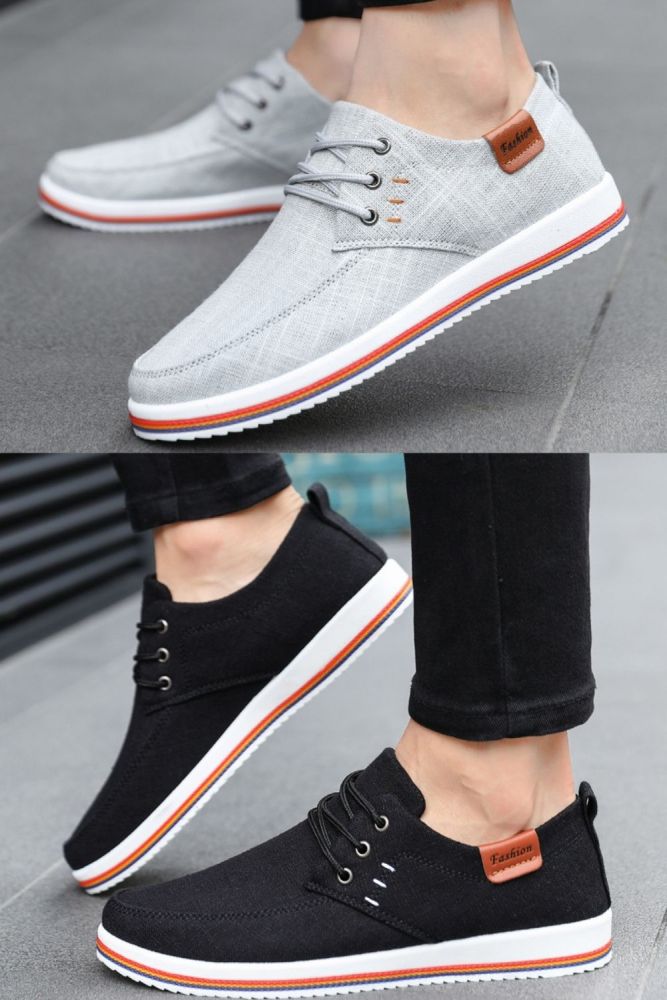 Men's Large Size Lace-up Rubber Bottom Flat Sneakers