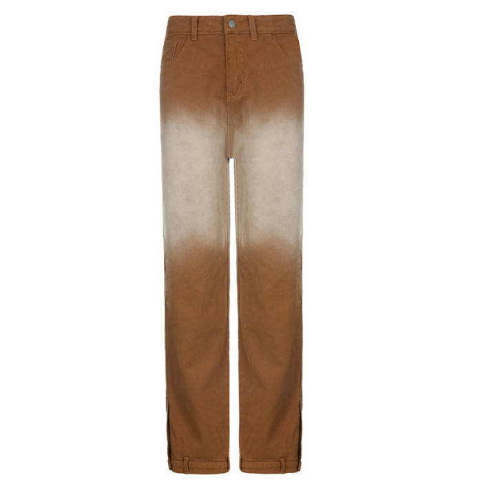 Vintage Brown Gradient High Waist Straight Jeans