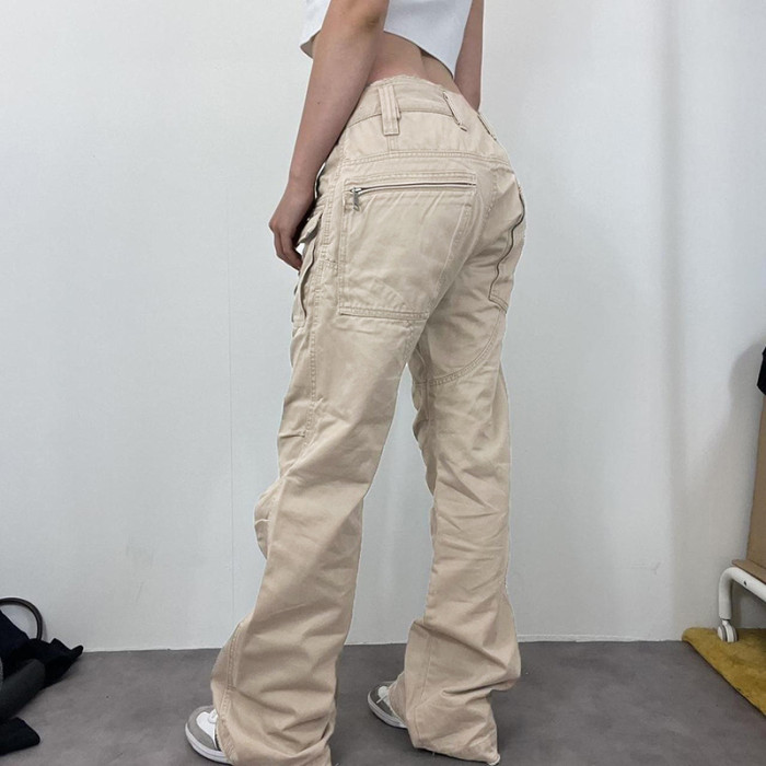 Women's Fashion Low Waist Raw Edge Big Pocket Pants