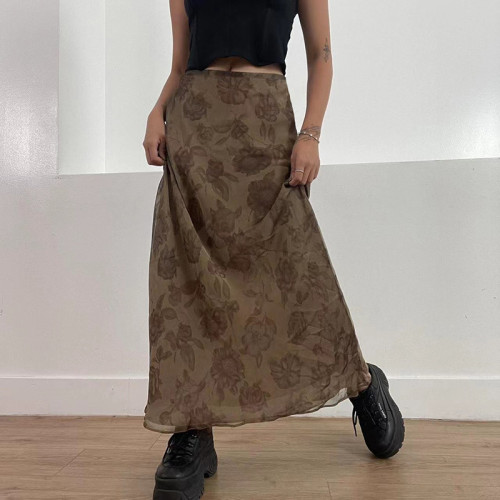 Fashion Retro High Waist Print Casual Skirt