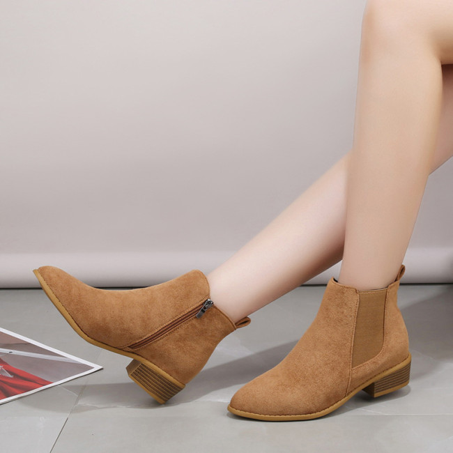 Women's New Suede Chunky Heel Side Zip Boots
