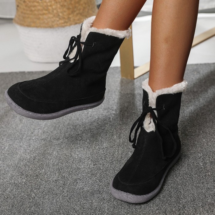Women Lace-up Suede Plush Lining Warm Snow Boots