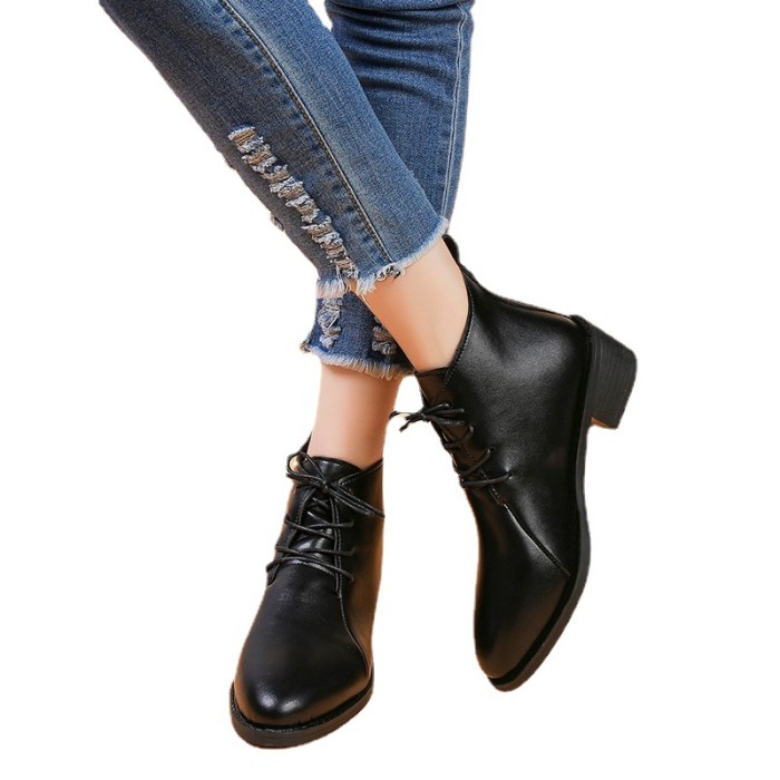 Women Fashion Pointed Toe Lace Up Ankle Boots