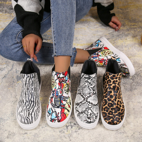 Women's New Flat Leopard Print Colorblock Boots