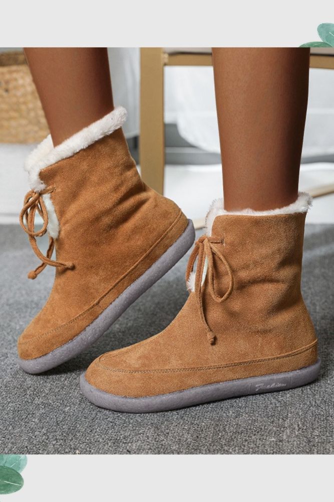Women Lace-up Suede Plush Lining Warm Snow Boots