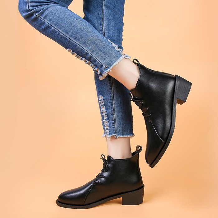 Women Fashion Pointed Toe Lace Up Ankle Boots
