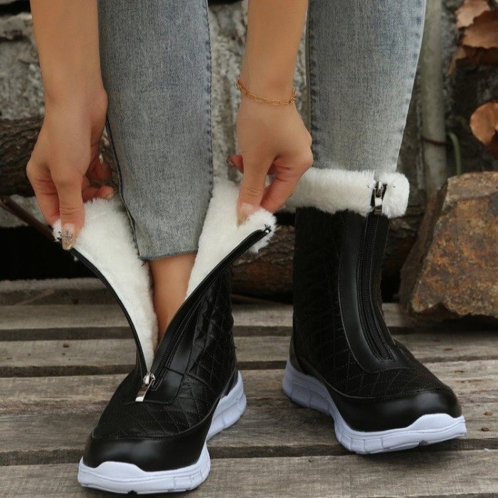 Women Thick Plush Zipper Platform Snow Boots