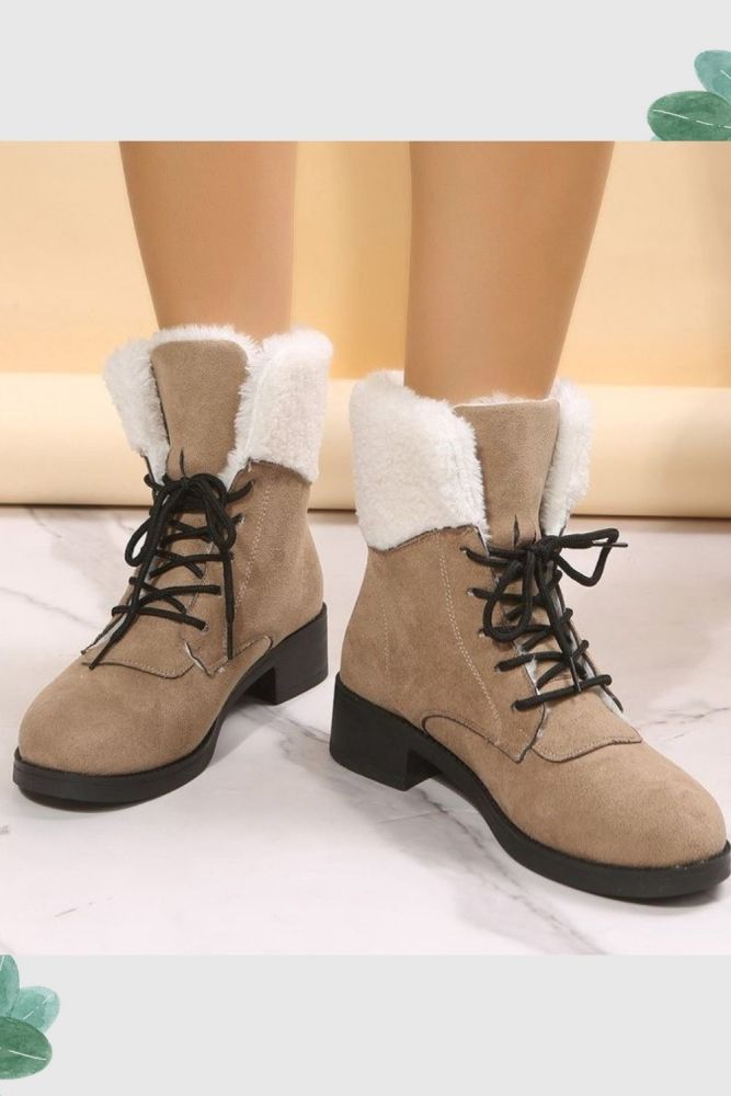 Women Comfortable Round Toe Fur Warm Snow Boots