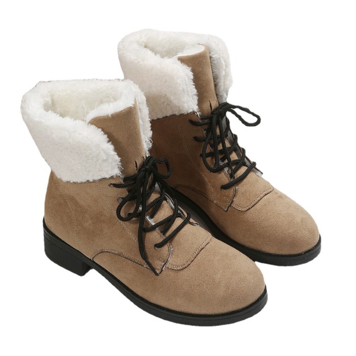 Women Comfortable Round Toe Fur Warm Snow Boots