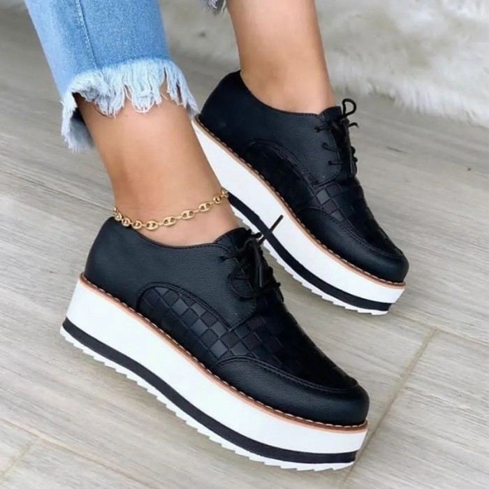 Women Round Toe Lace Up Platform Sneakers