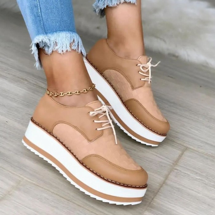 Women Round Toe Lace Up Platform Sneakers