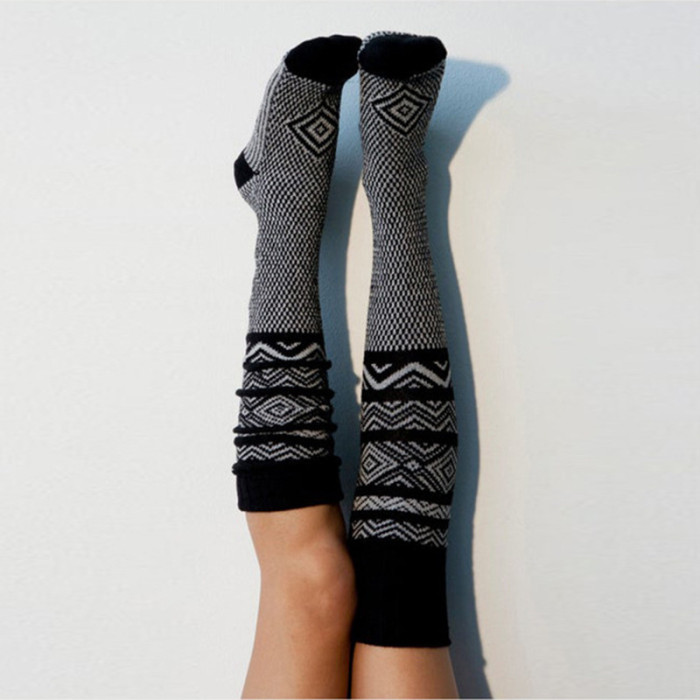 Fashion Geometric Print Knitted Over The Knee Socks