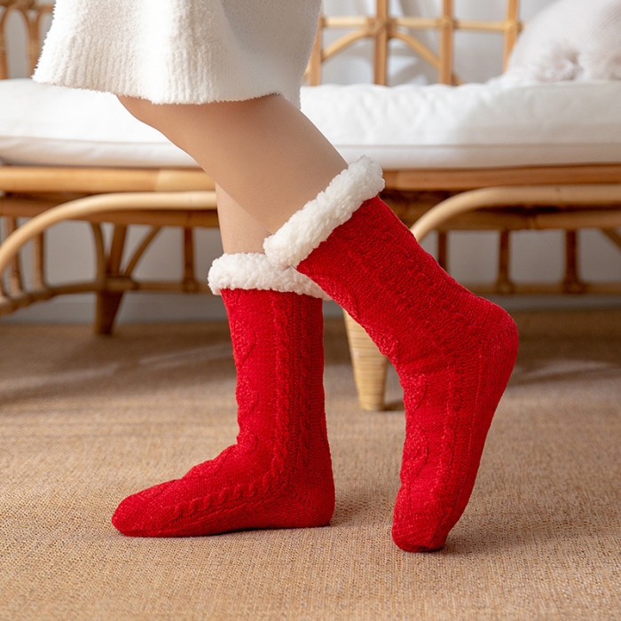 Women Winter Thicken Plush Knitted Socks