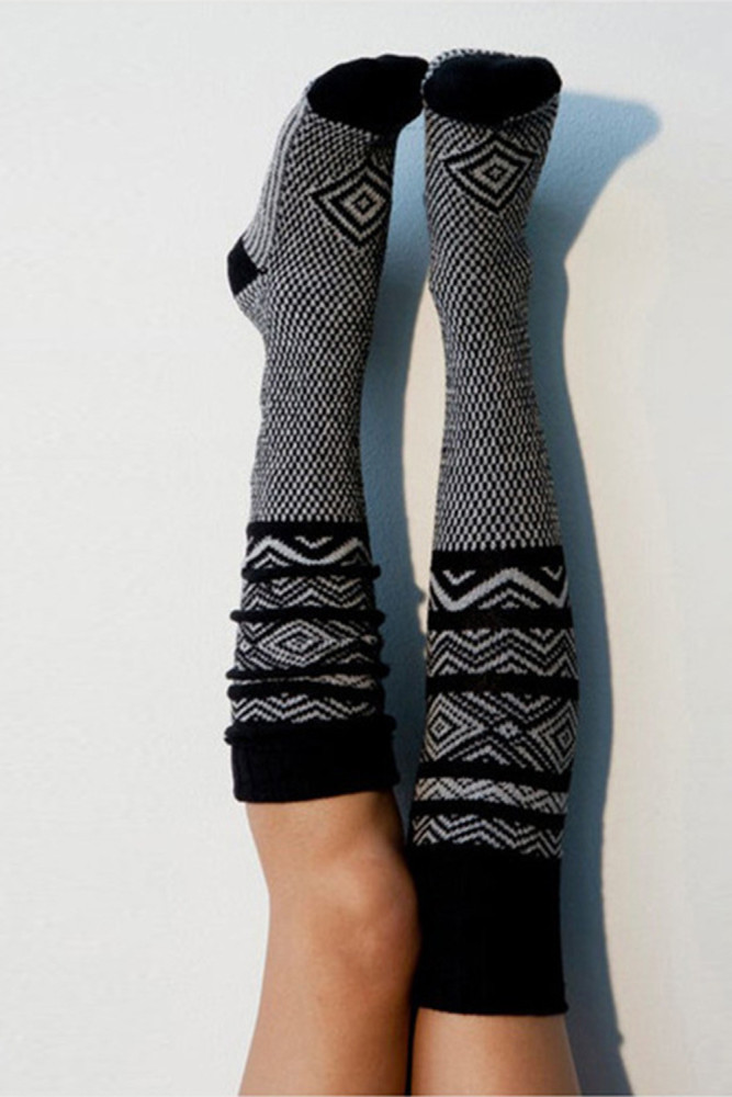 Fashion Geometric Print Knitted Over The Knee Socks
