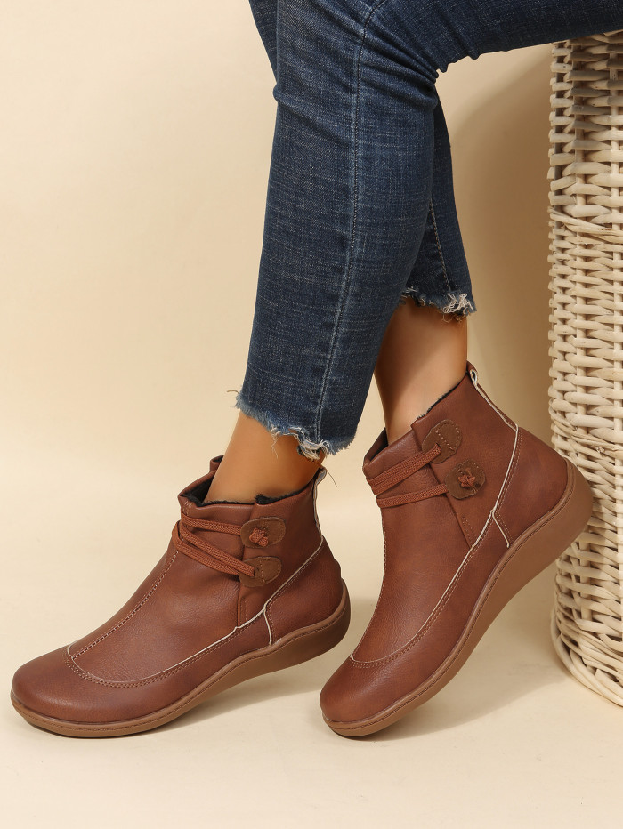 Women's Vintage Slip on Warm Ankle Boots