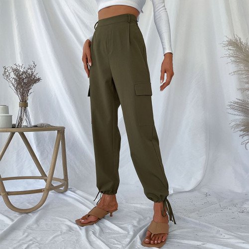 Women Loose Fit Green Middle Waist Pants