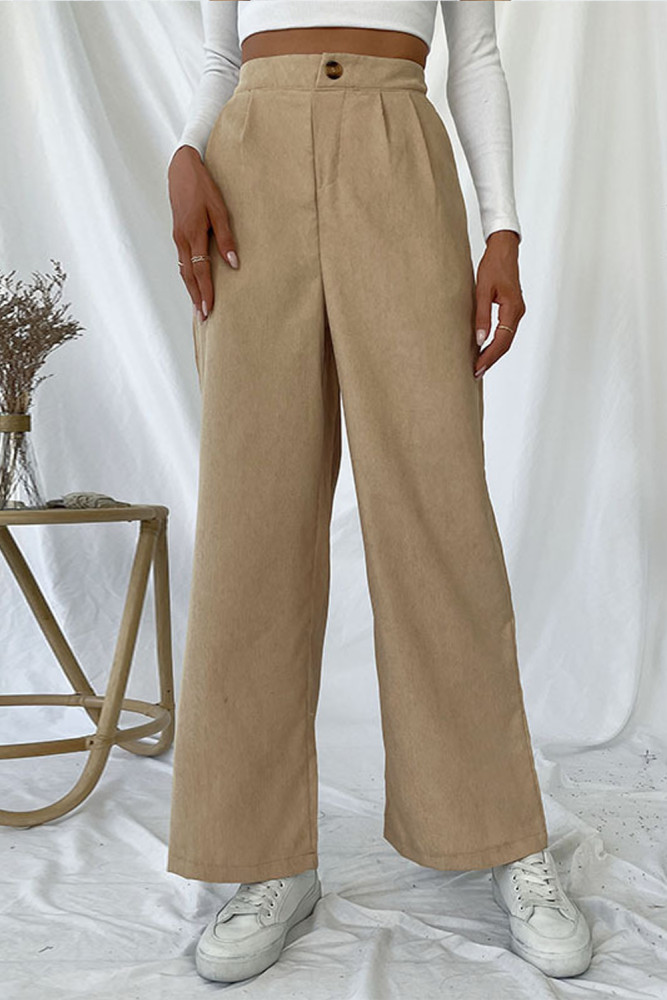 Women's Versatile Corduroy Mid Waist Wide Leg Pants