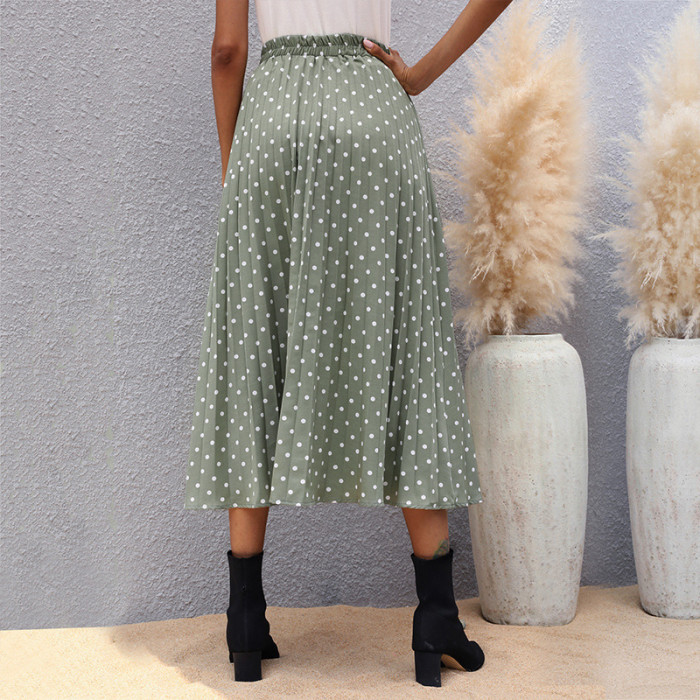 Women's Chiffon Polka Dot Ruffle Pleated Mid-length Skirts