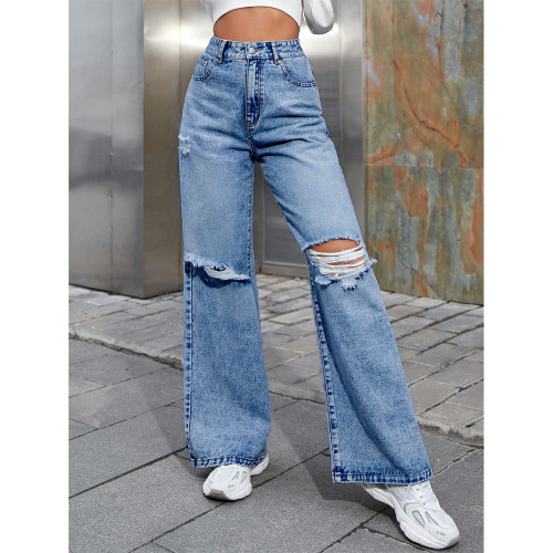 Fall Fashion High Waist Straight Ripped Baggy Jeans