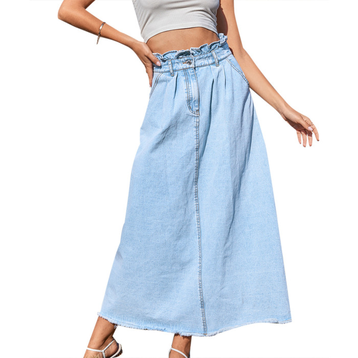 Streetwear Pockets High Waist A-line Denim Skirts