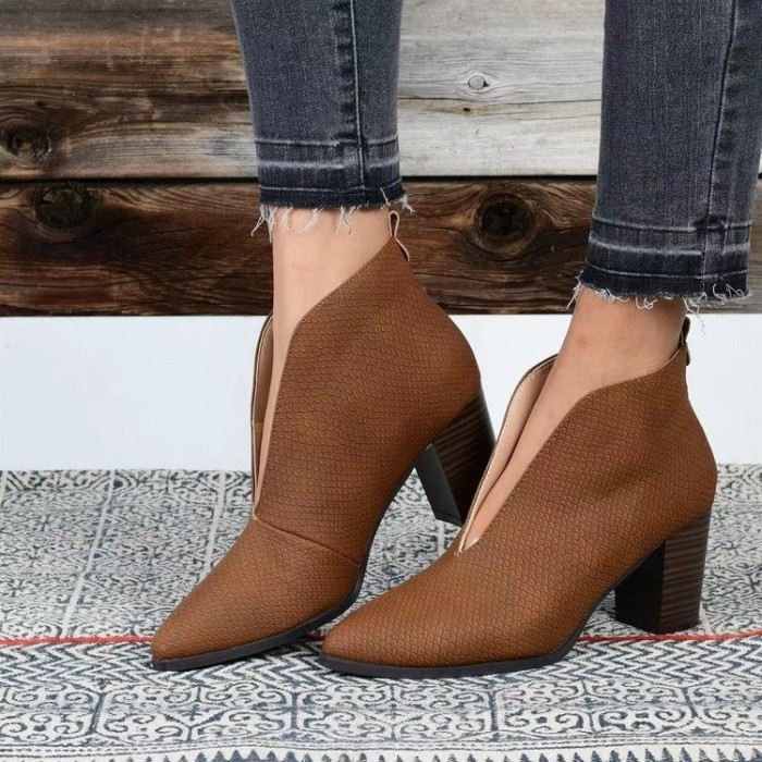 Women Retro Chunky Heels Comfortable Ankle Boots