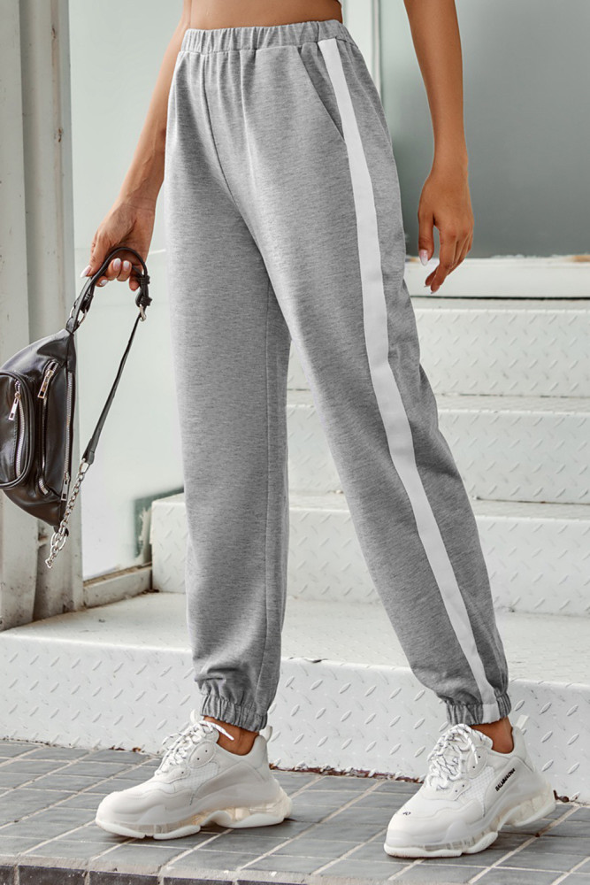 Women Casual Solid Color Side Stripe Stitching Pant