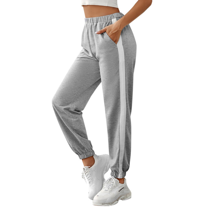 Women Casual Solid Color Side Stripe Stitching Pant
