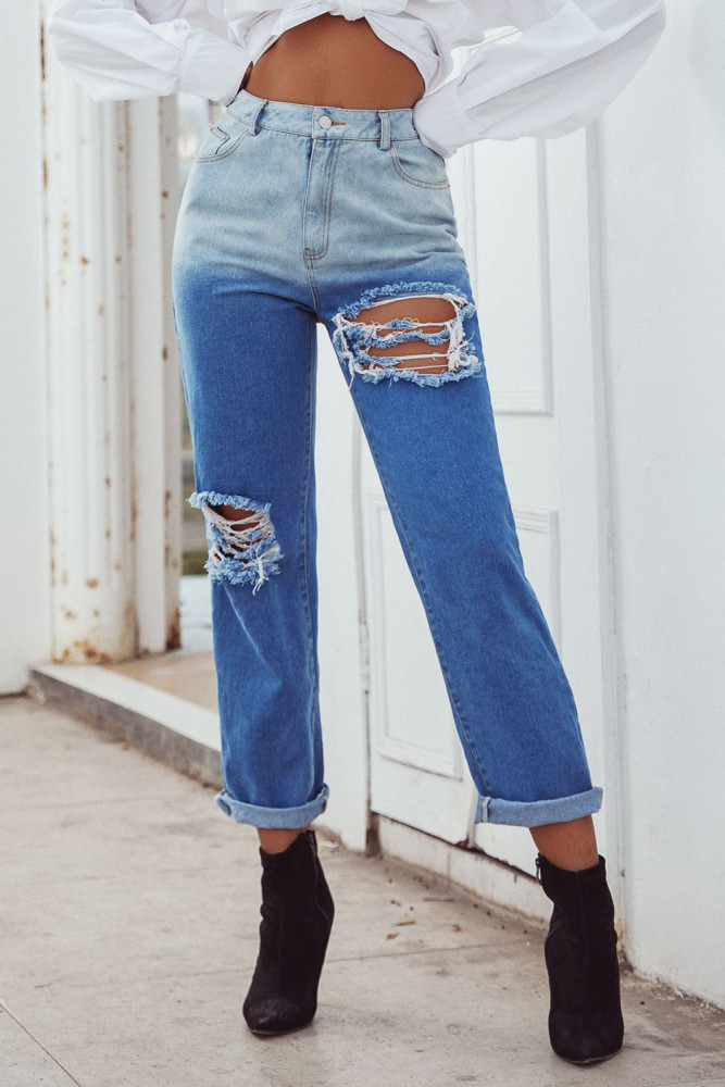 Vintage Spliced Ripped Bleached Hollow Out Jeans