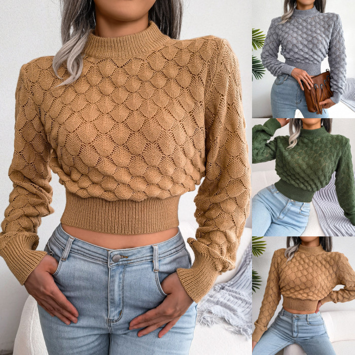 Women Fashion Hollow Solid Color Knit Sweater