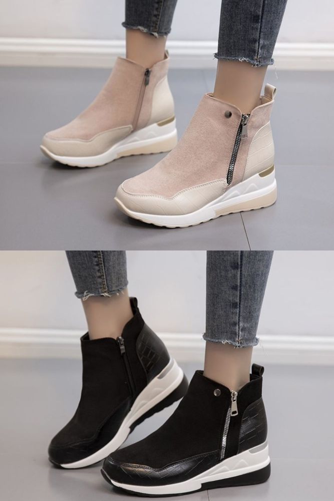 Women Suede Thick Bottom Zipper Ankle Boots