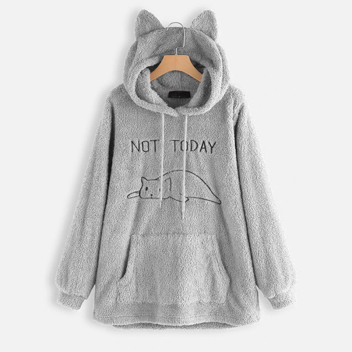 Women Double-sided Plush Long Sleeve Hooded Pullovers