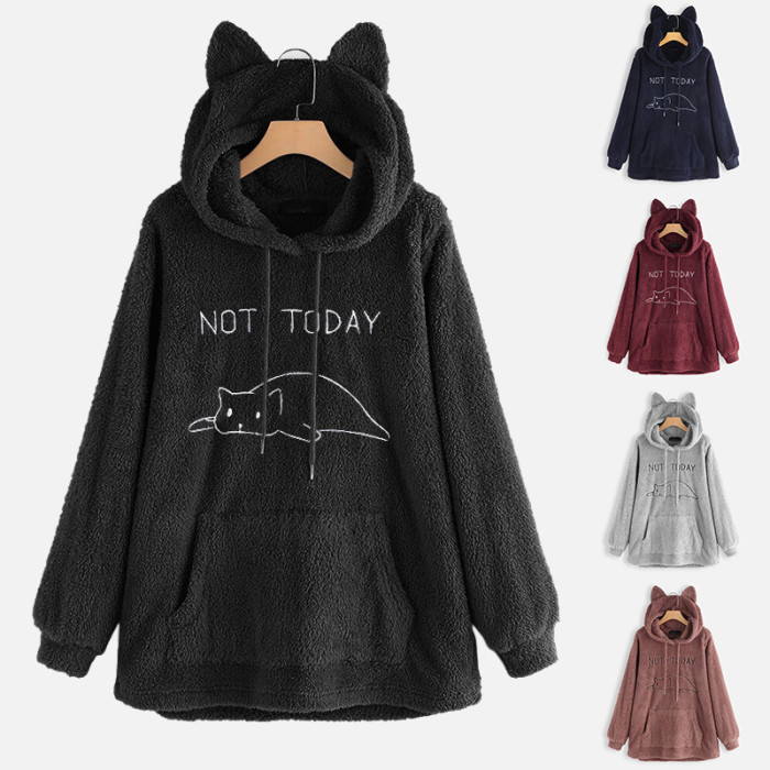 Women Double-sided Plush Long Sleeve Hooded Pullovers