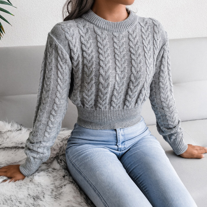 Women Fashion Knitted O Neck Twist Sweaters