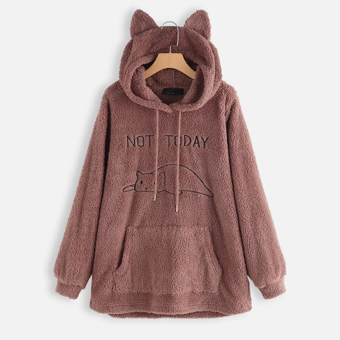 Women Double-sided Plush Long Sleeve Hooded Pullovers
