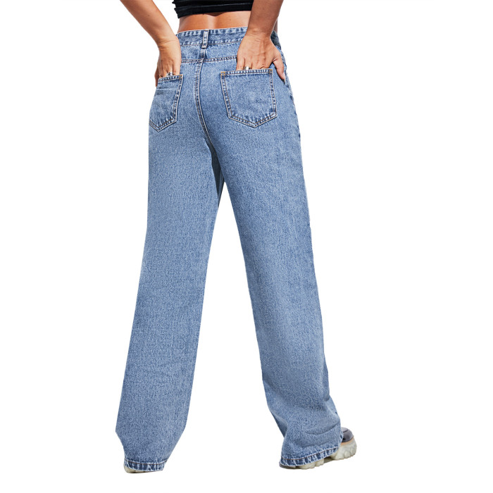 Fashion Casual Smiley Print Versatile Loose Jeans