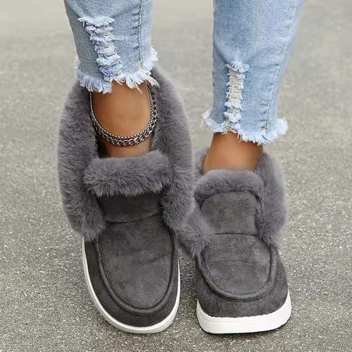 Women Warm Plush Slip on Comfortable Suede Snow Boots