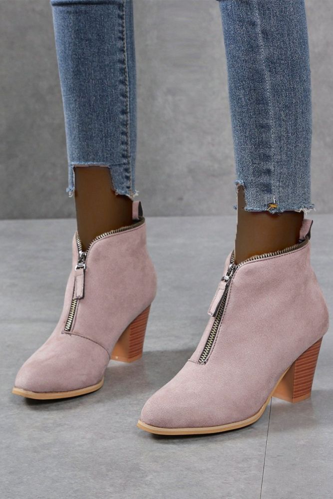 Women Fashion Pointed Toe Zipper Ankle Boots