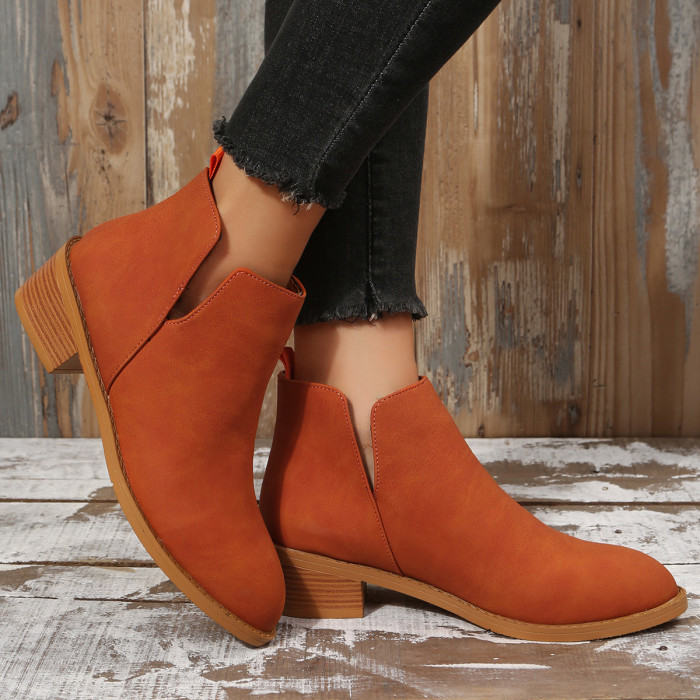 Women's Suede Square Toe Casual Slip-on Ankle Boots